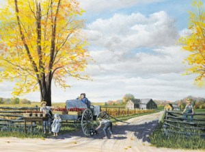 One can often see young road side vendors while travelling in Waterloo County, Ontario.